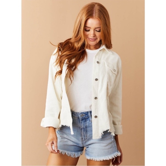 Andree By Unit Boho Gray Dark Button Down Corduroy Frayed Hem Jacket Size Large - Picture 1 of 15